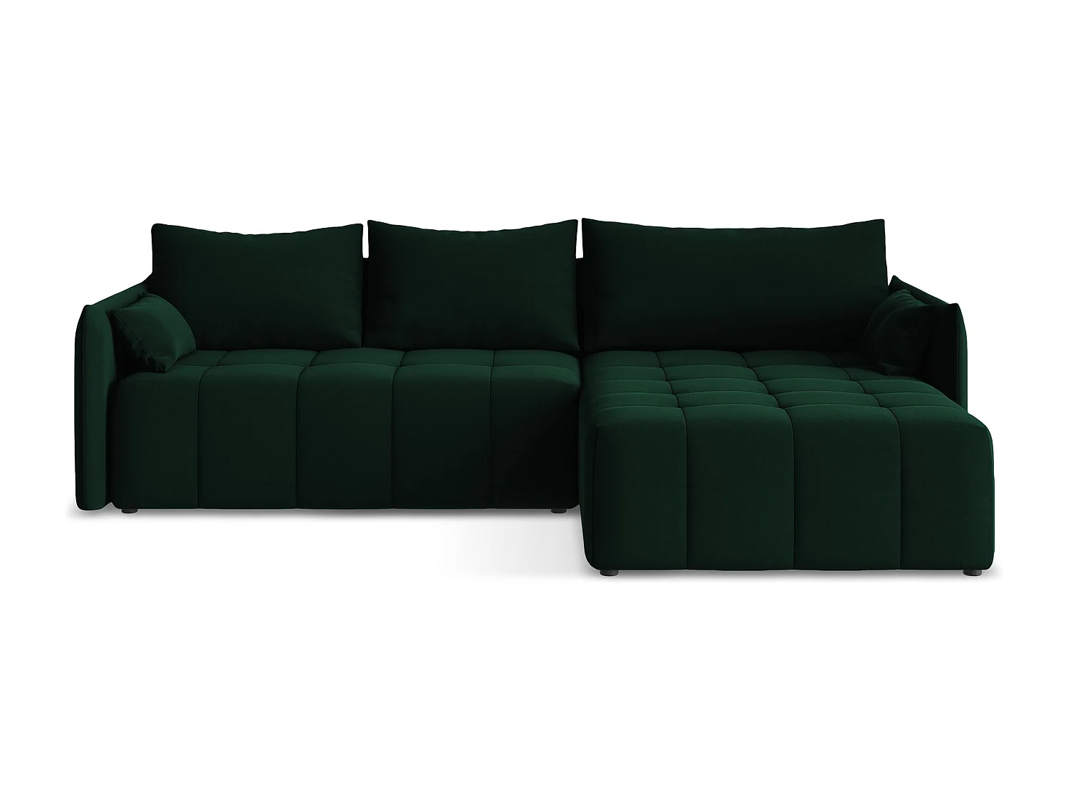 Canapé d'angle droit convertible en velours - bouteille verte - MOKU