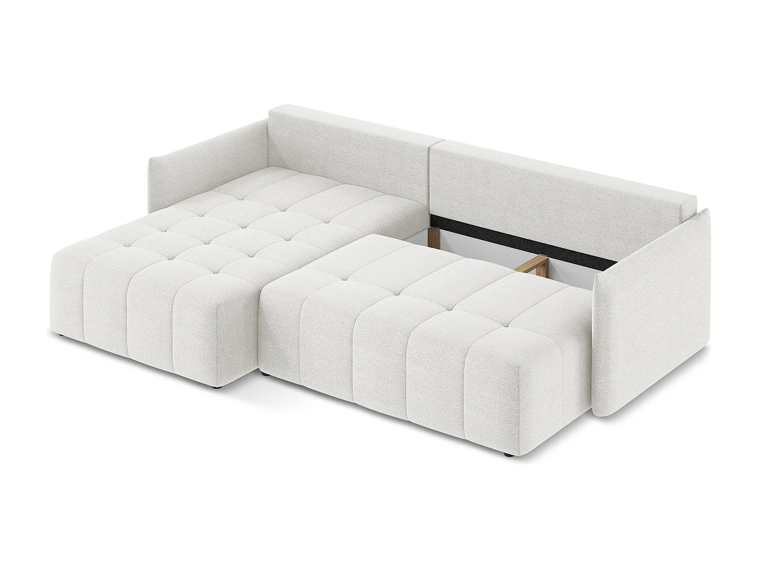 Canapé d’angle 3 places gauche convertible en tissu bouclette - blanc - MOKU