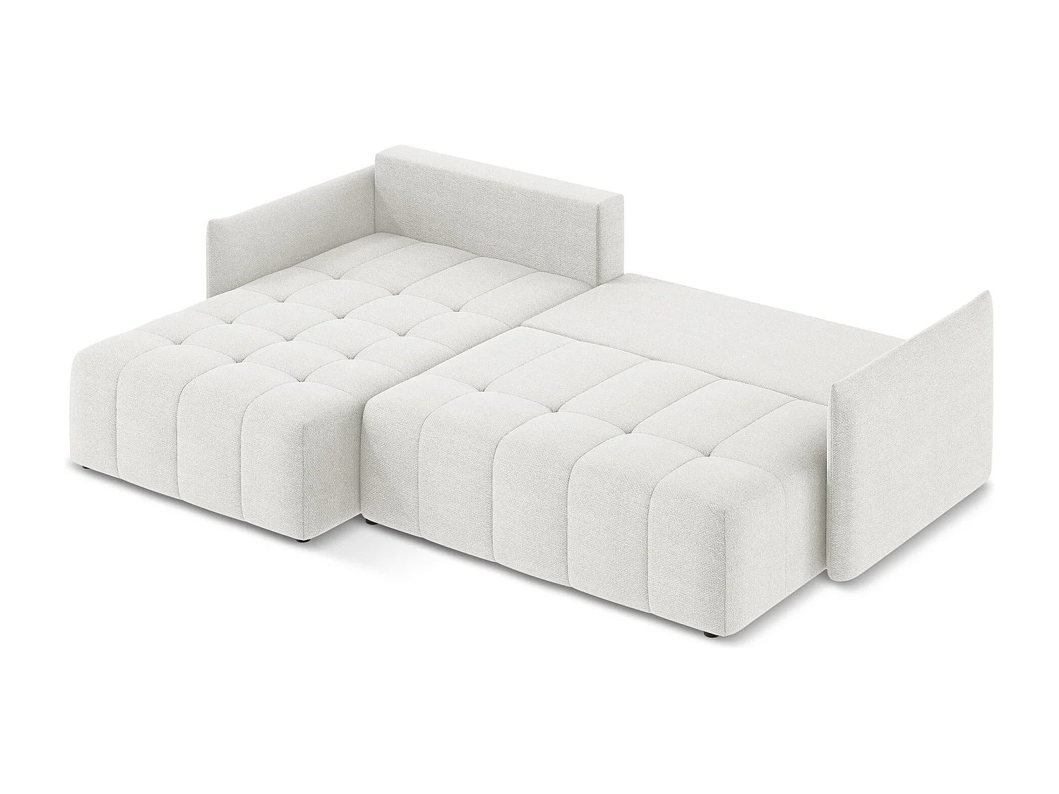 Canapé d’angle 3 places gauche convertible en tissu bouclette - blanc - MOKU