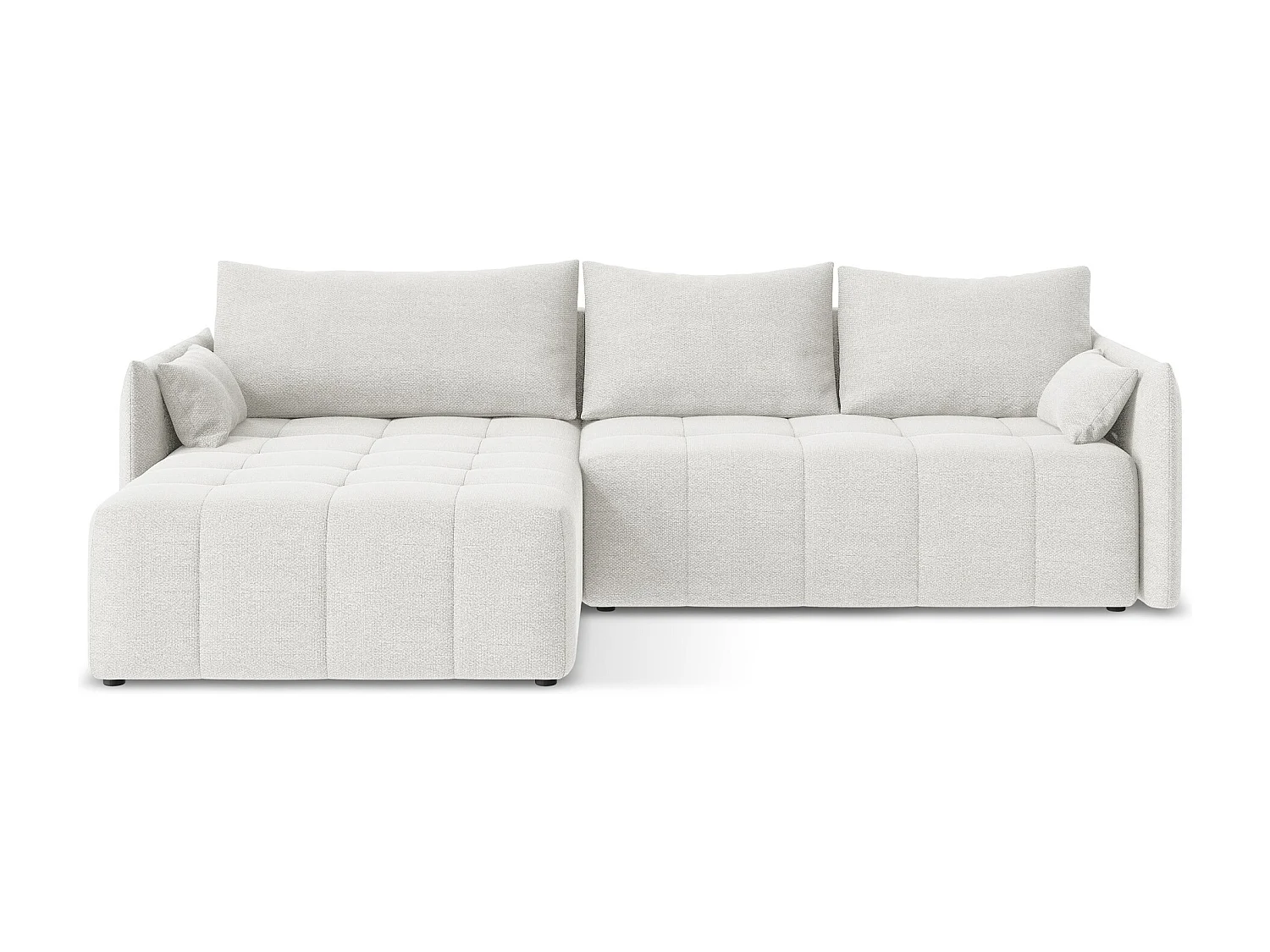 Canapé d’angle 3 places gauche convertible en tissu bouclette - blanc - MOKU