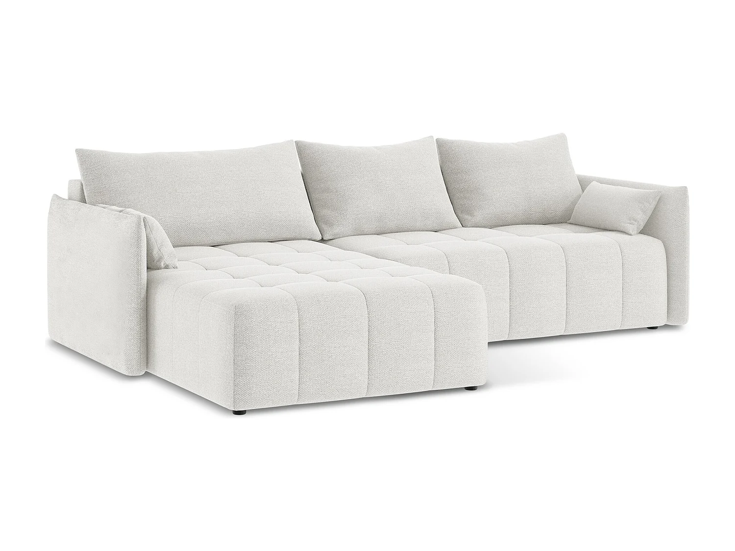 Canapé d’angle 3 places gauche convertible en tissu bouclette - blanc - MOKU