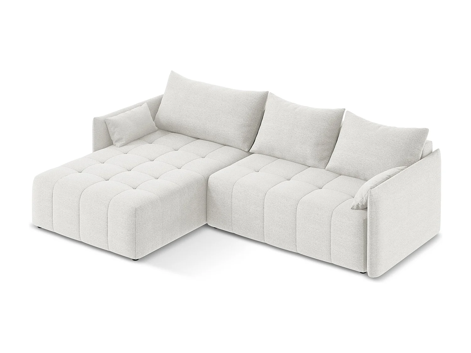 Canapé d’angle 3 places gauche convertible en tissu bouclette - blanc - MOKU