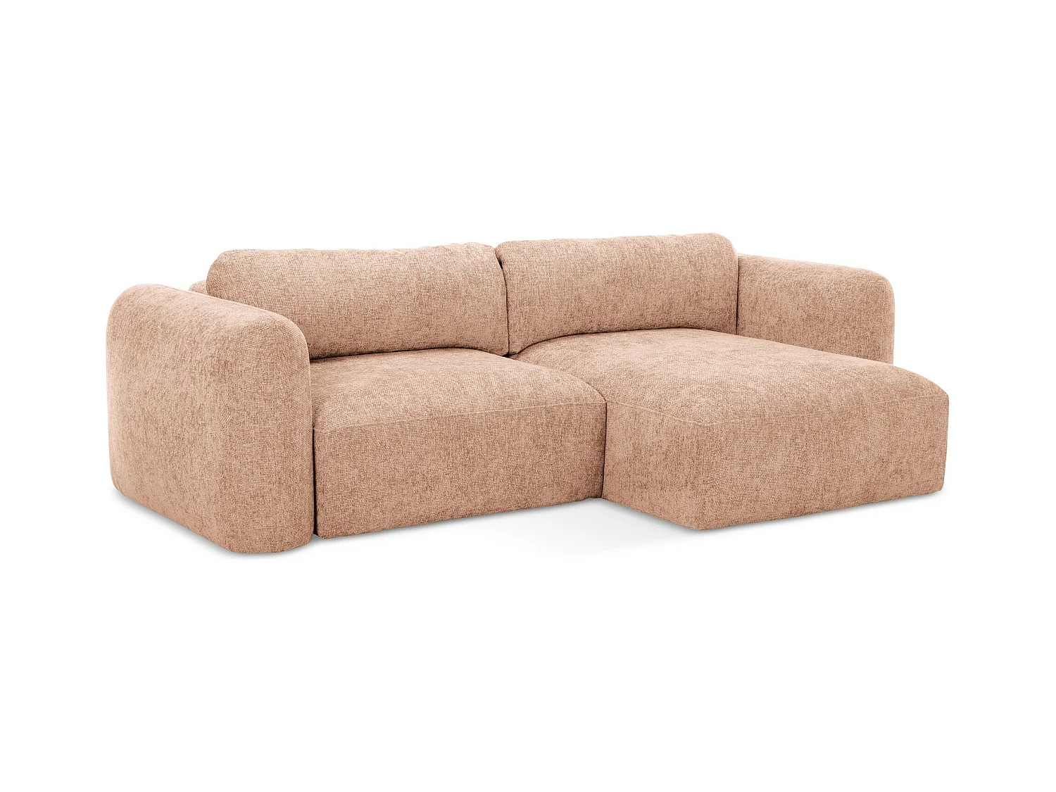 Canapé d'angle droit convertible en tissu chenille - pêche - MELE