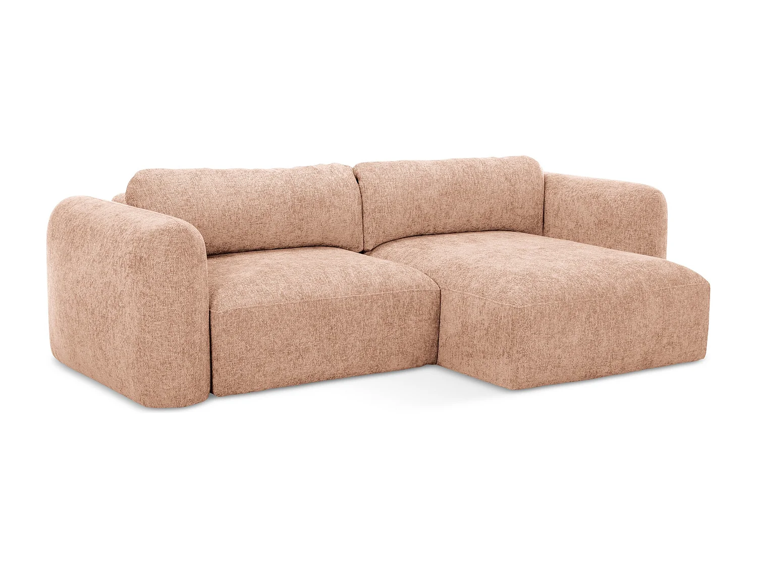 Narożnik prawostronny z funkcją spania - z tkaniny szenilowej - brzoskwiniowy - MELE