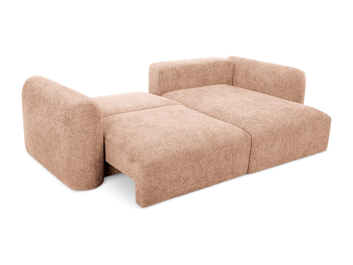 Narożnik prawostronny z funkcją spania - z tkaniny szenilowej - brzoskwiniowy - MELE