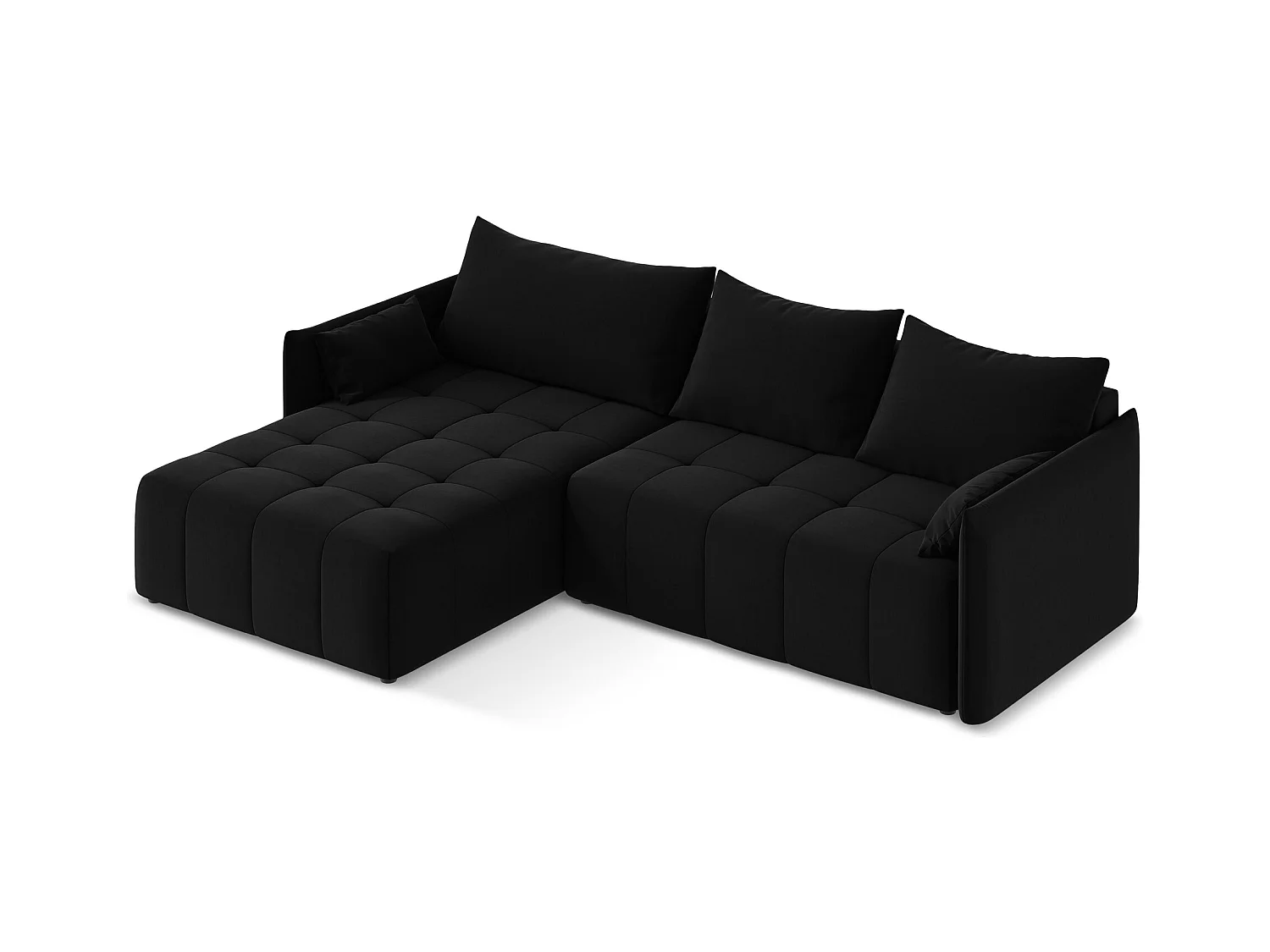 3-Sitzer Ecksofa mit Schlaffunktion - Ecke Links - Samt - Schwarz - MOKU