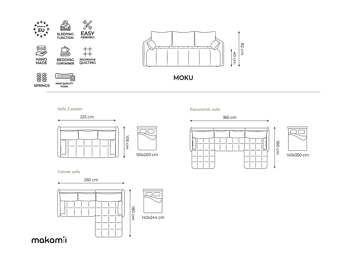 3-Sitzer Ecksofa mit Schlaffunktion - Ecke Links - Samt - Schwarz - MOKU