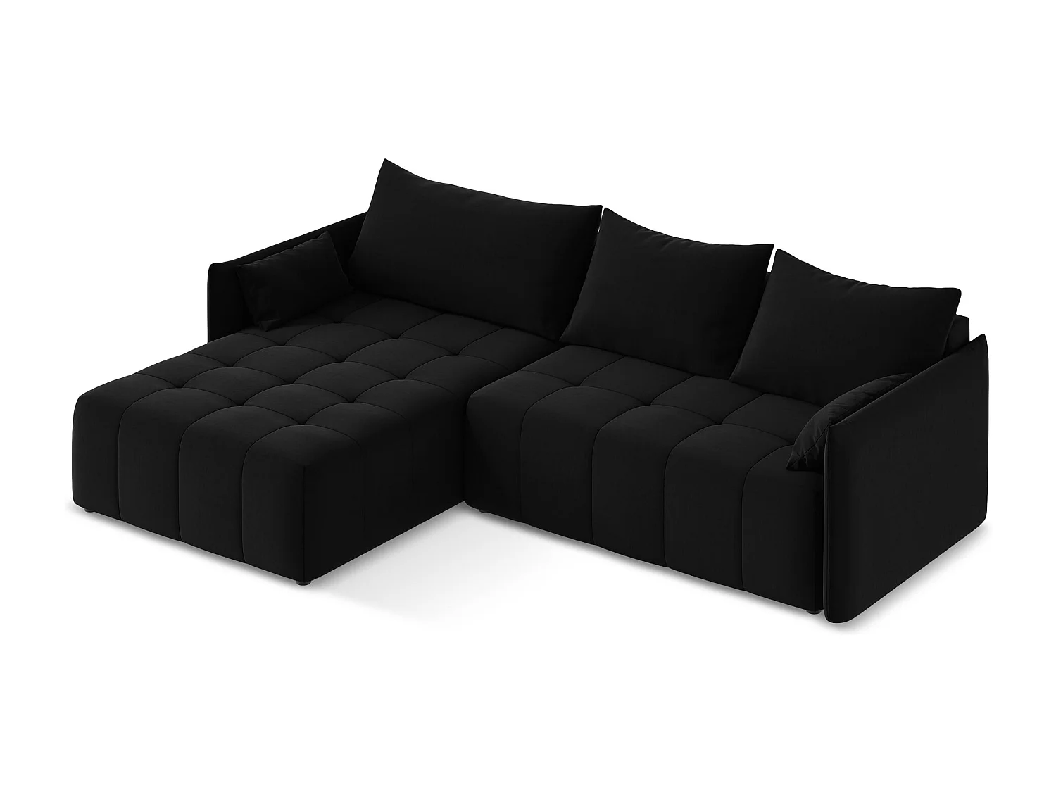 Canapé d’angle 3 places gauche convertible en velours - noir - MOKU