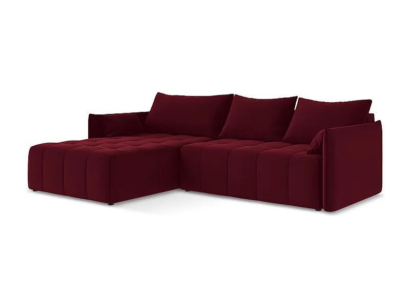 3-Sitzer Ecksofa mit Schlaffunktion - Ecke Links - Samt - Burgund - MOKU