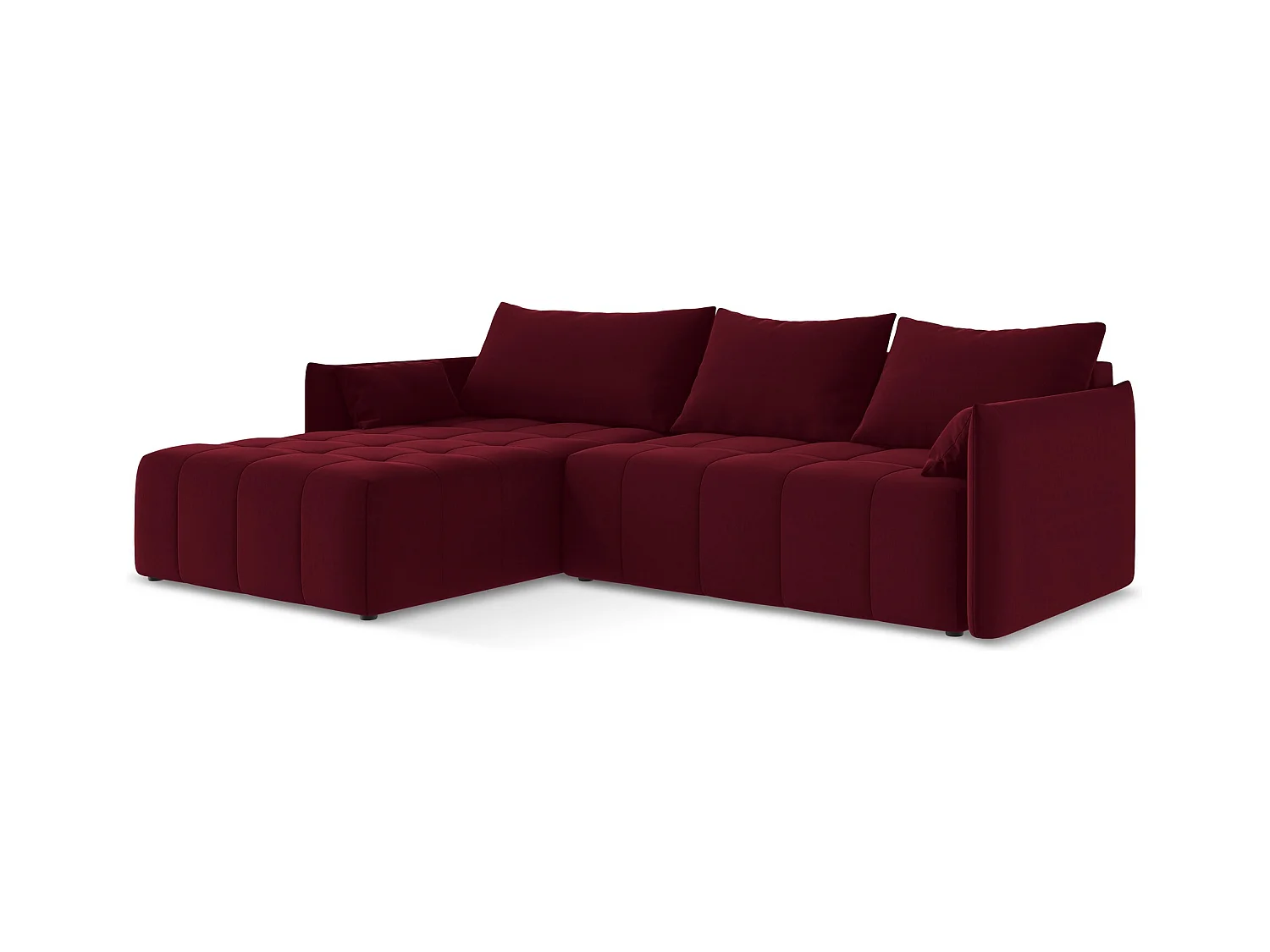 3-Sitzer Ecksofa mit Schlaffunktion - Ecke Links - Samt - Burgund - MOKU