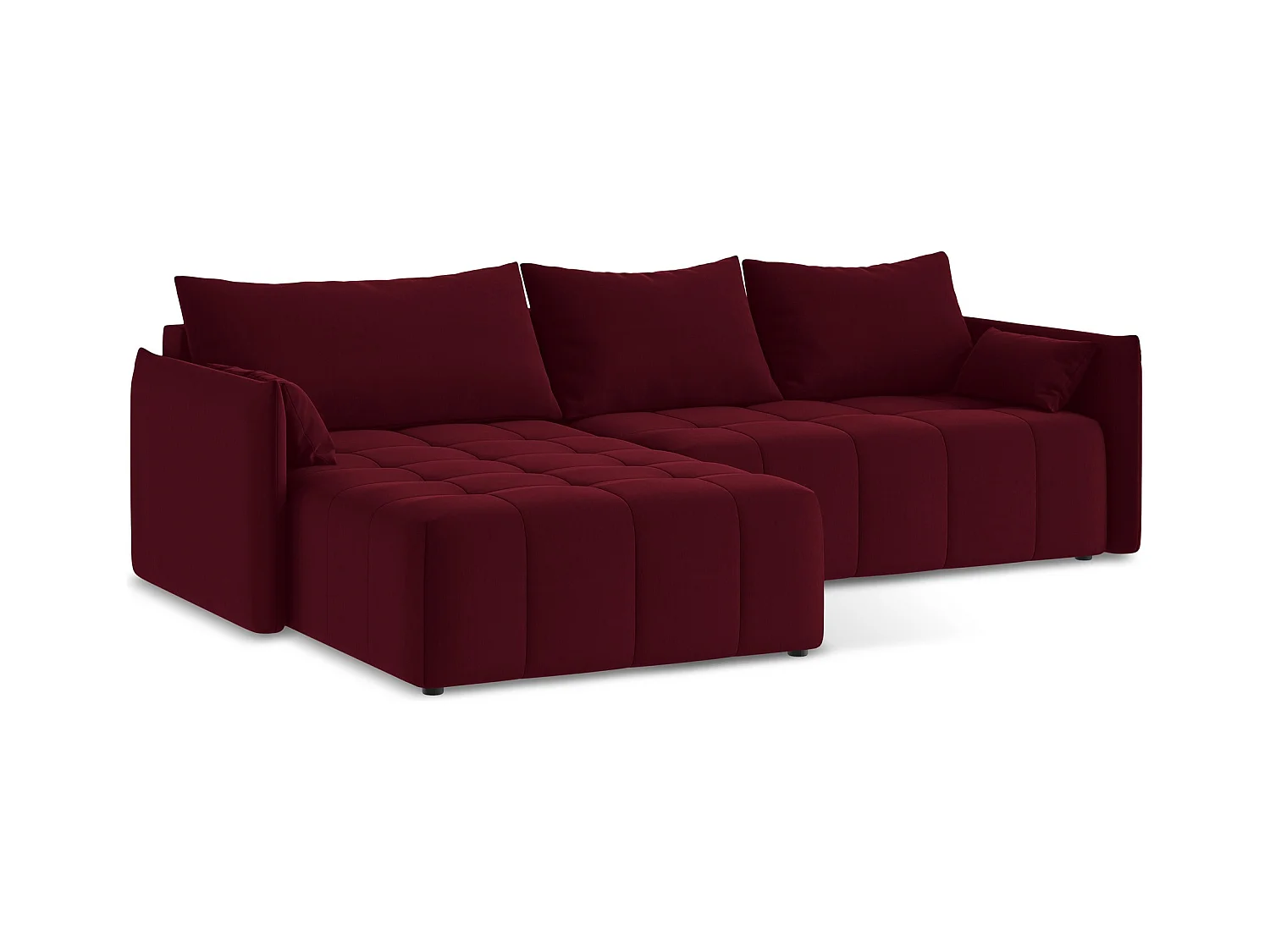 3-Sitzer Ecksofa mit Schlaffunktion - Ecke Links - Samt - Burgund - MOKU