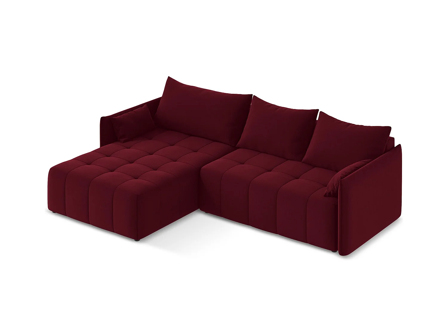 3-Sitzer Ecksofa mit Schlaffunktion - Ecke Links - Samt - Burgund - MOKU