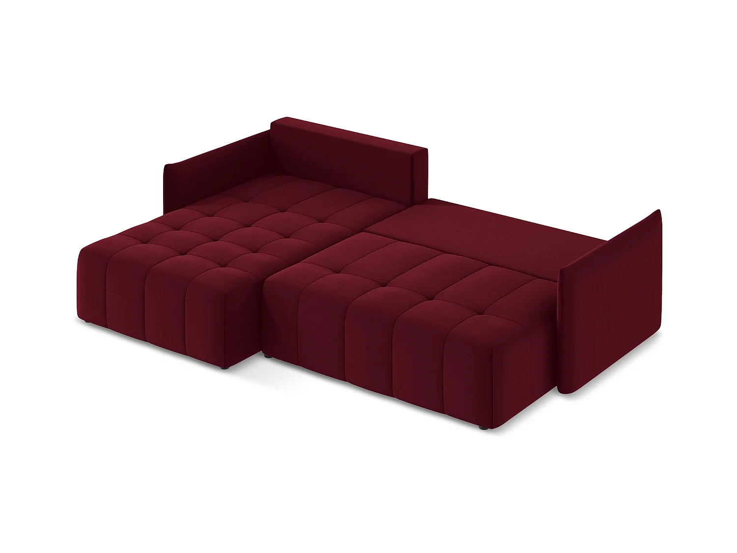 3-Sitzer Ecksofa mit Schlaffunktion - Ecke Links - Samt - Burgund - MOKU