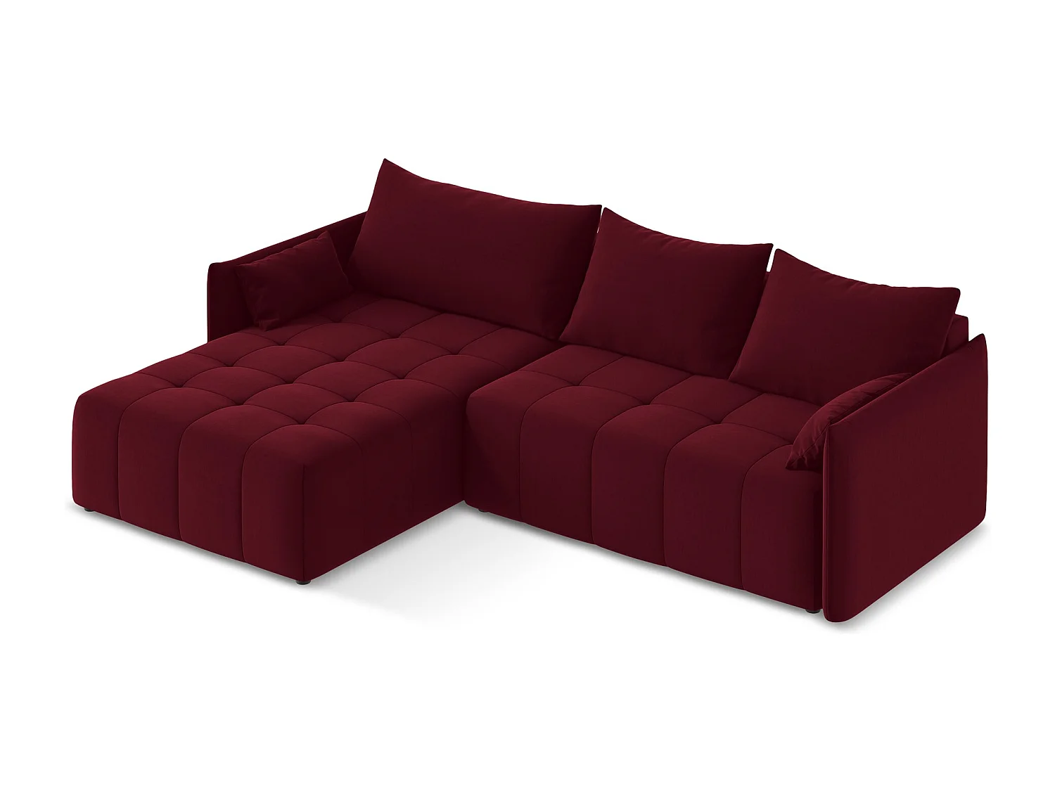 Canapé d’angle 3 places gauche convertible en velours - bourgogne - MOKU