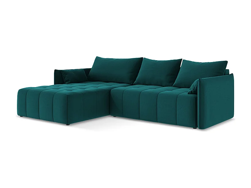 3-Sitzer Ecksofa mit Schlaffunktion - Ecke Links - Samt - Marine - MOKU