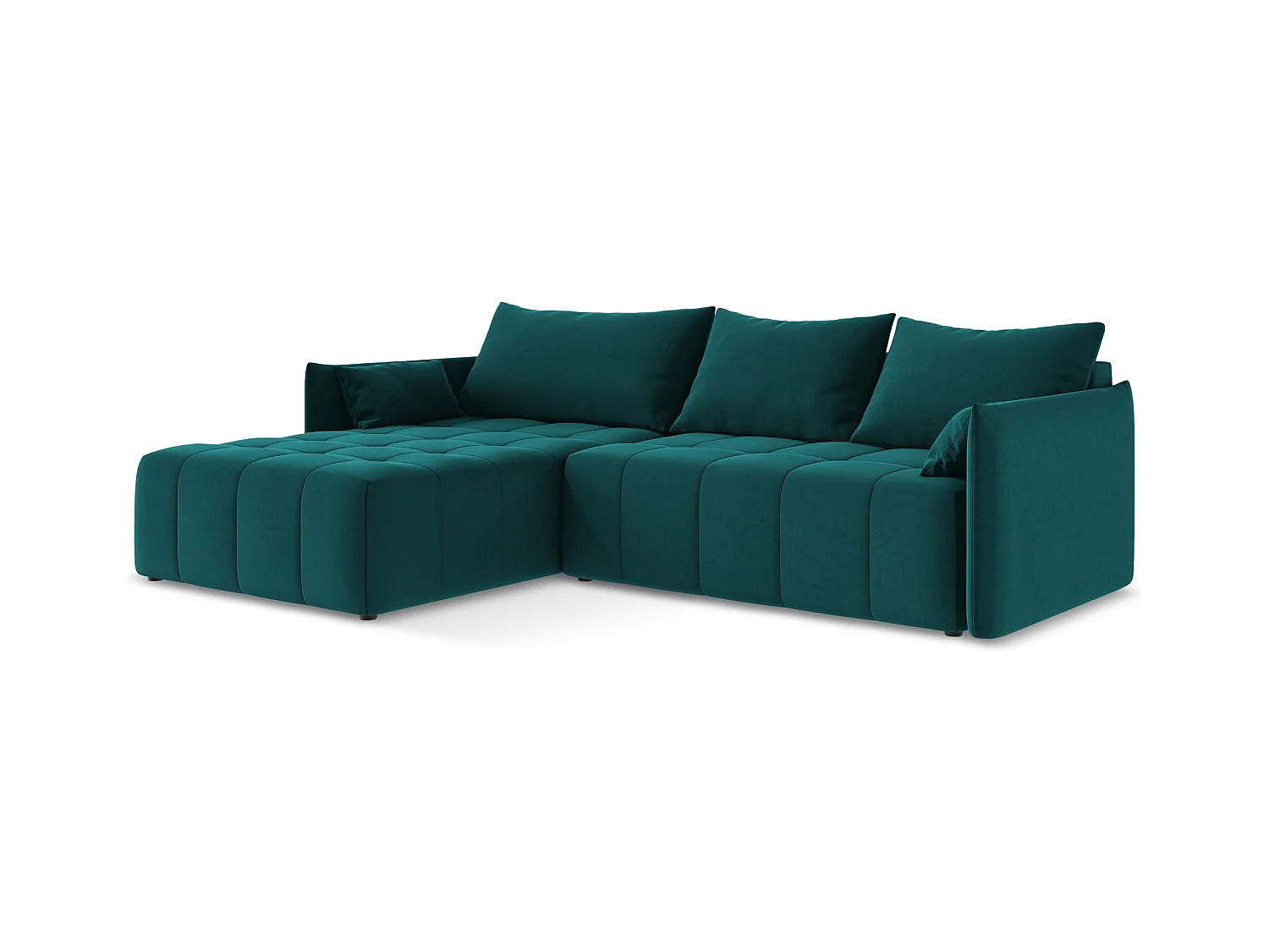 3-Sitzer Ecksofa mit Schlaffunktion - Ecke Links - Samt - Marine - MOKU