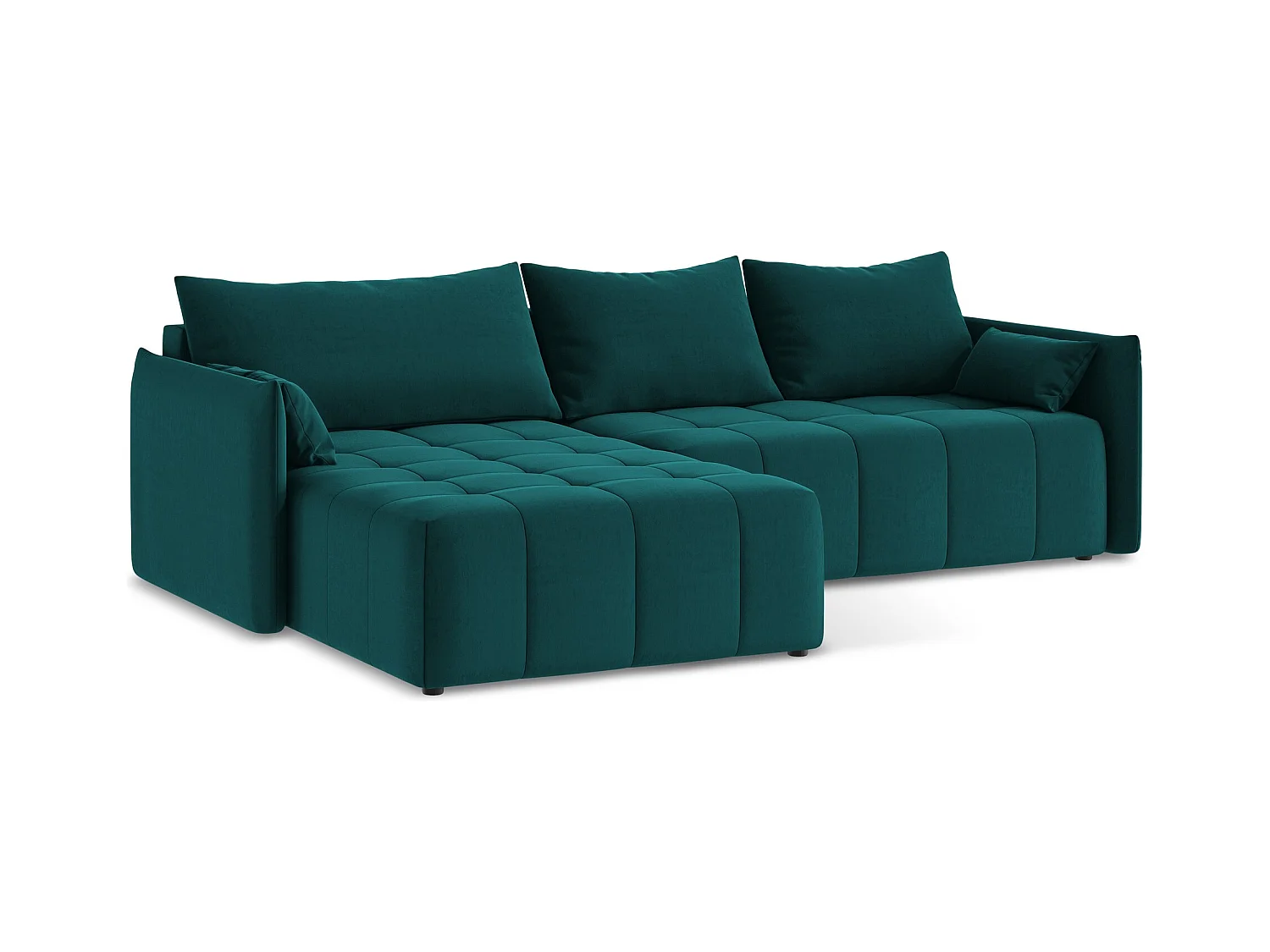 3-Sitzer Ecksofa mit Schlaffunktion - Ecke Links - Samt - Marine - MOKU