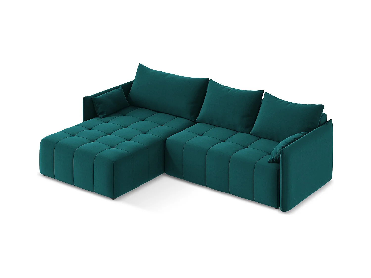 3-Sitzer Ecksofa mit Schlaffunktion - Ecke Links - Samt - Marine - MOKU