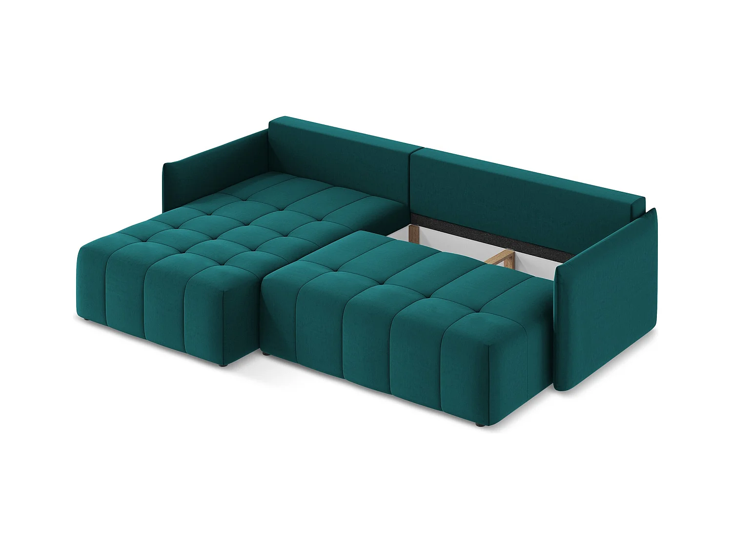 3-Sitzer Ecksofa mit Schlaffunktion - Ecke Links - Samt - Marine - MOKU