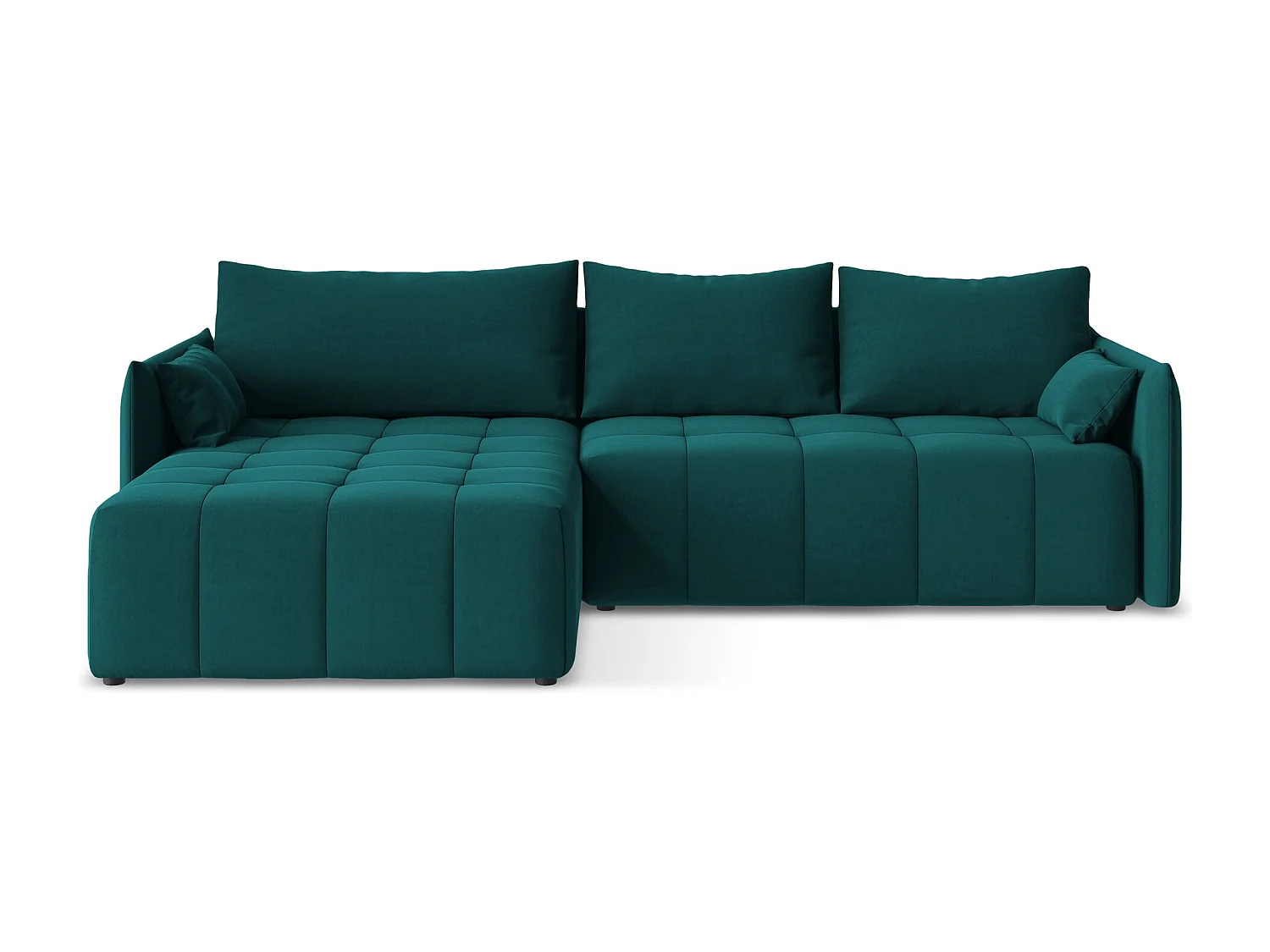 Canapé d’angle 3 places gauche convertible en velours - marin - MOKU