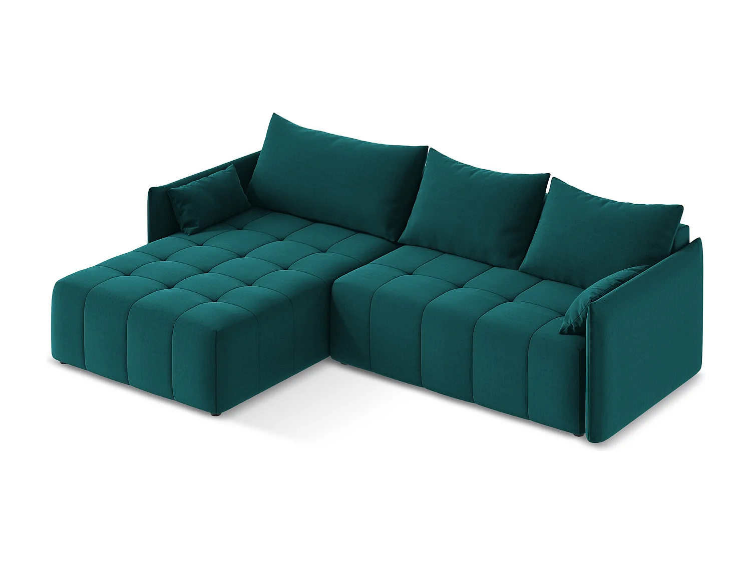 Canapé d’angle 3 places gauche convertible en velours - marin - MOKU