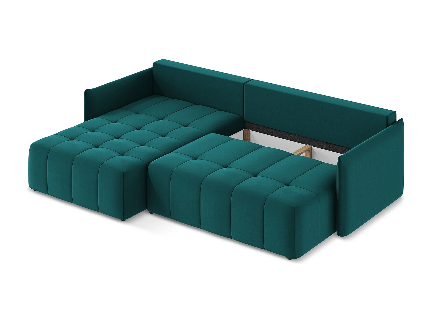 Canapé d’angle 3 places gauche convertible en velours - marin - MOKU