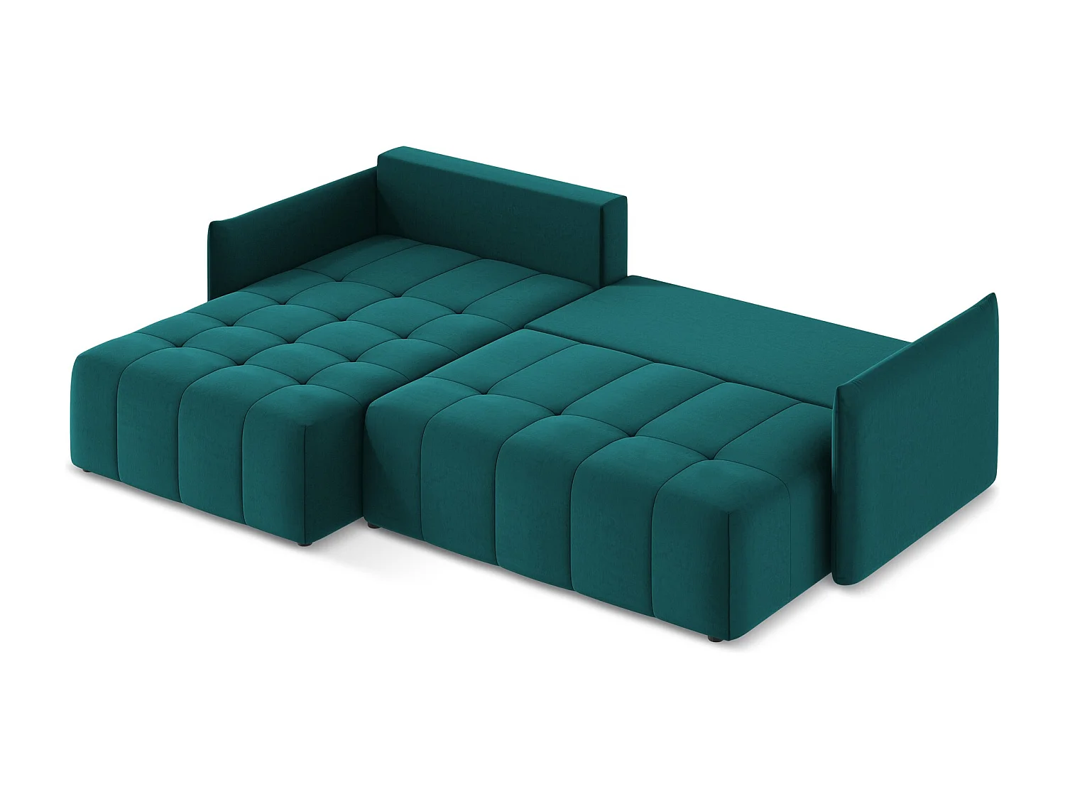 Canapé d’angle 3 places gauche convertible en velours - marin - MOKU