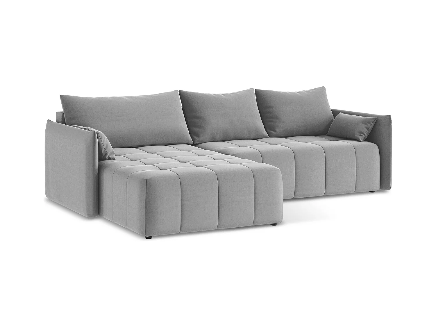 Narożnik lewostronny z funkcją spania - z tkaniny welwetowej - szary - MOKU