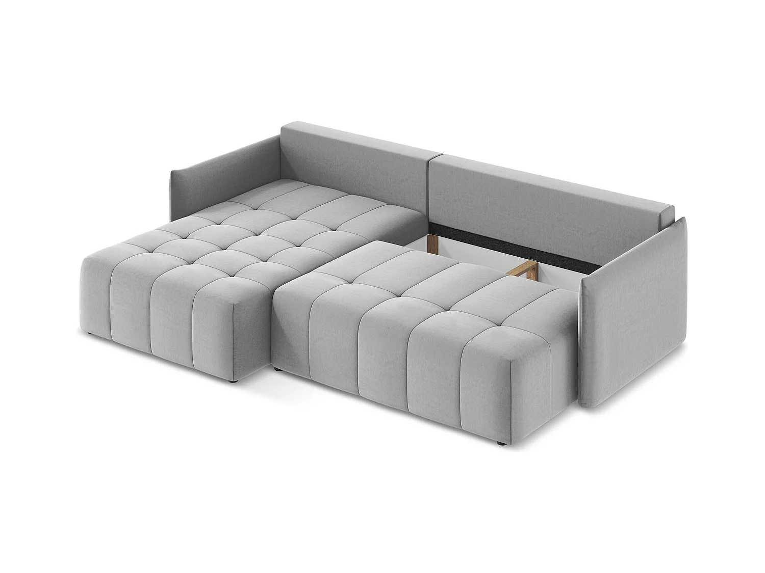 Narożnik lewostronny z funkcją spania - z tkaniny welwetowej - szary - MOKU