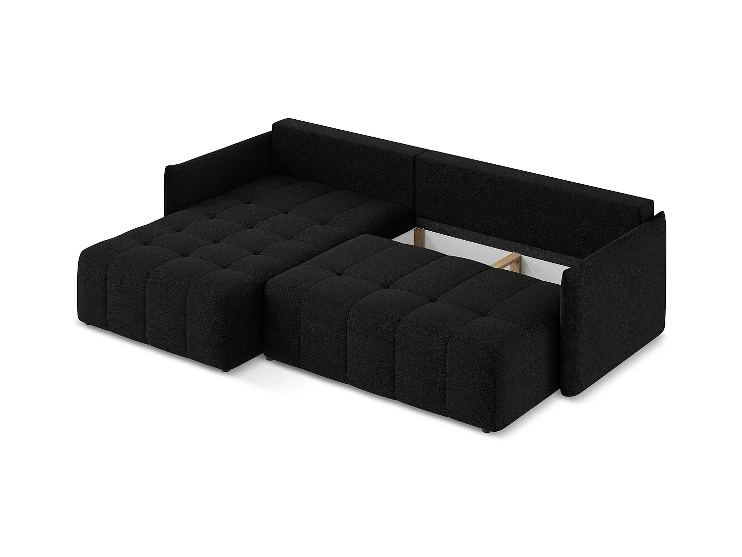 3-Sitzer Ecksofa mit Schlaffunktion - Ecke Links - Bouclé - Schwarz - MOKU