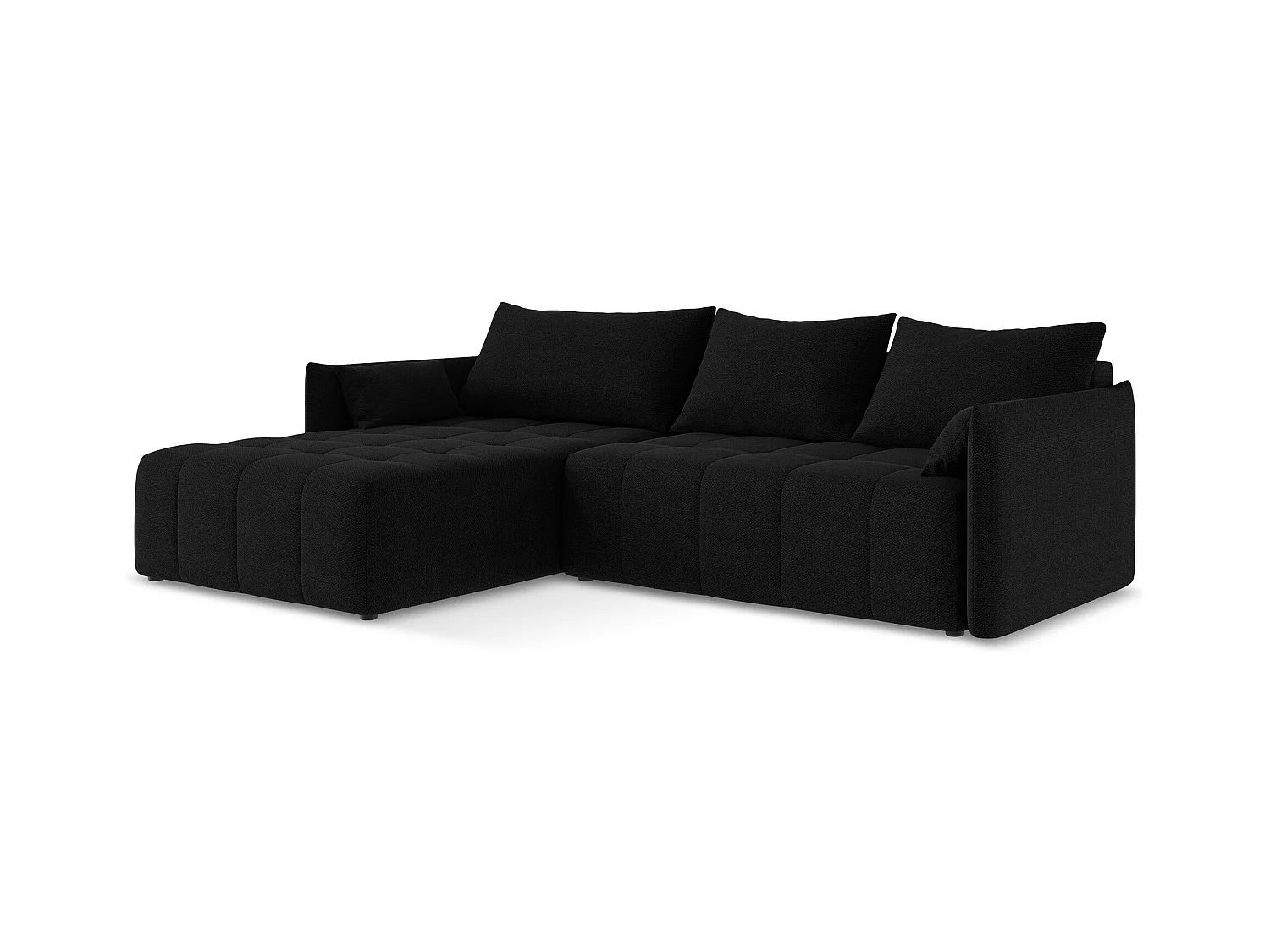 Canapé d’angle 3 places gauche convertible en tissu bouclette - noir - MOKU