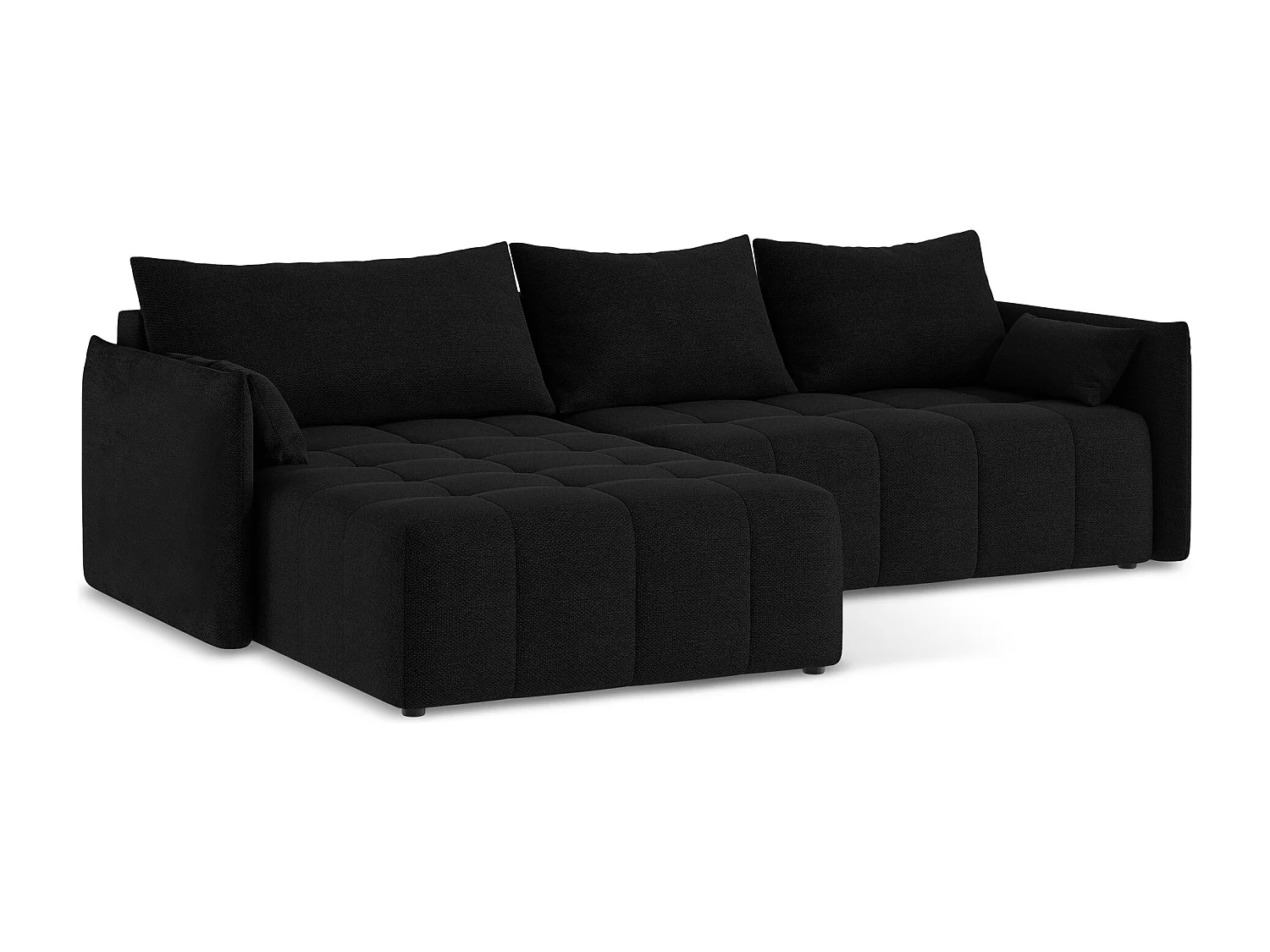 Canapé d’angle 3 places gauche convertible en tissu bouclette - noir - MOKU