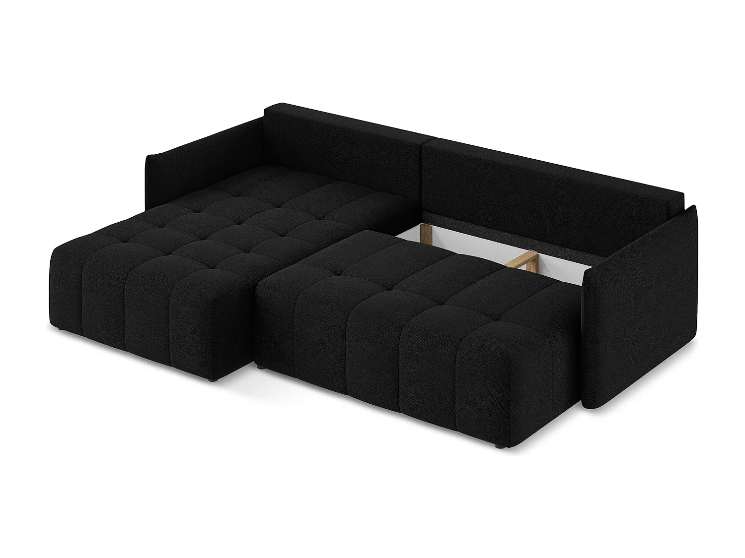 Canapé d’angle 3 places gauche convertible en tissu bouclette - noir - MOKU