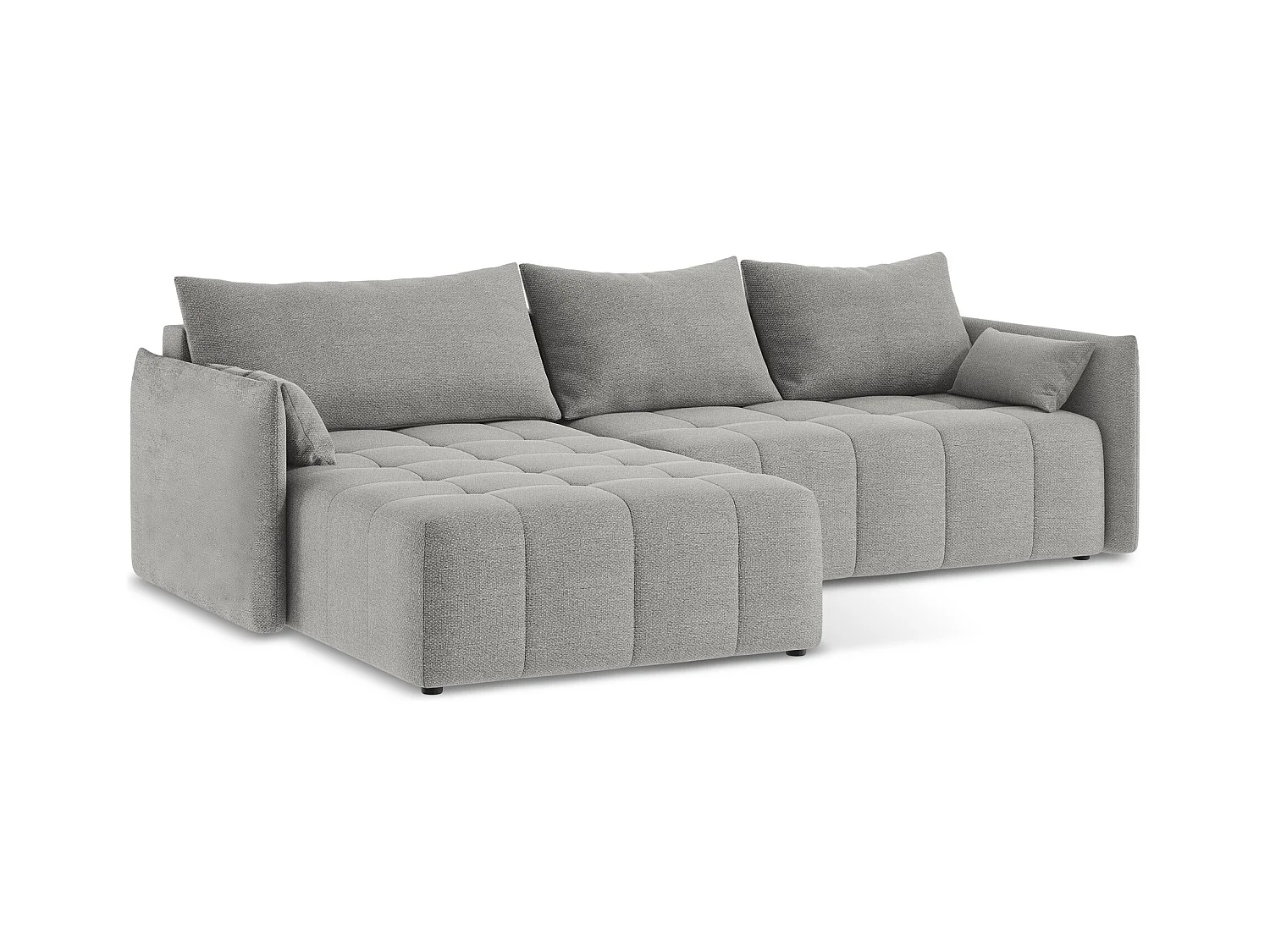 Canapé d’angle 3 places gauche convertible en tissu bouclette - gris clair - MOKU