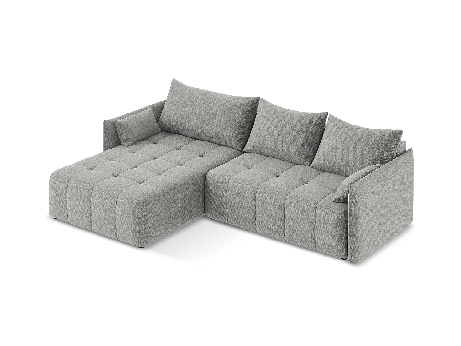 Canapé d’angle 3 places gauche convertible en tissu bouclette - gris clair - MOKU