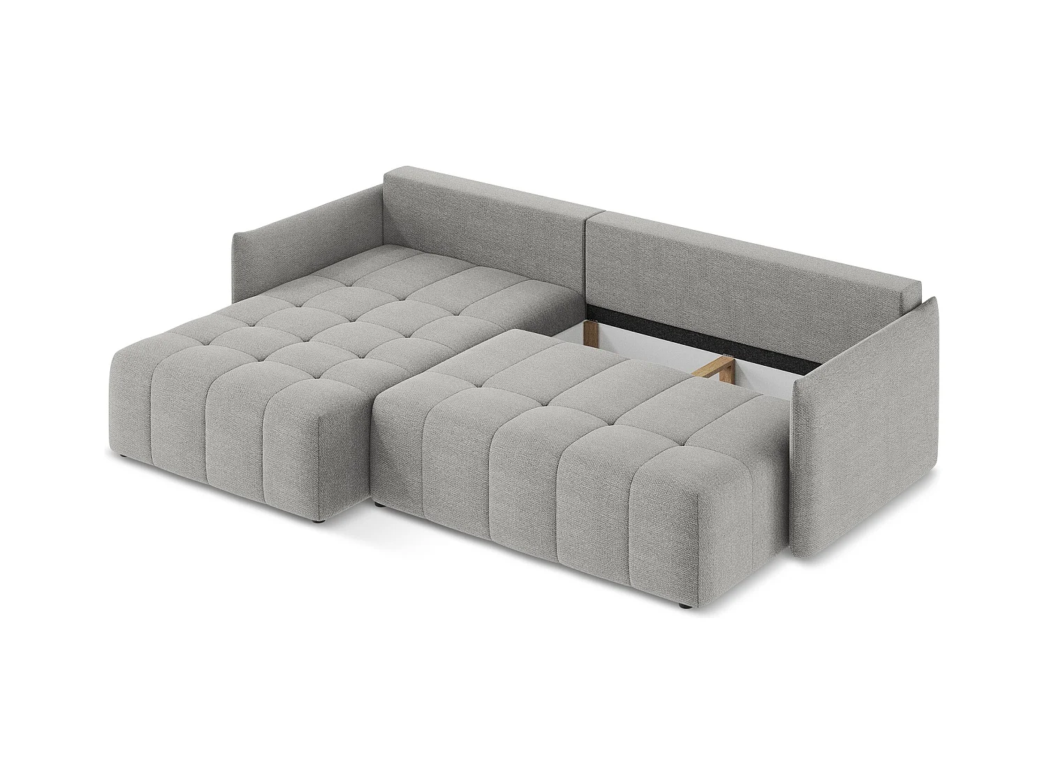 Canapé d’angle 3 places gauche convertible en tissu bouclette - gris clair - MOKU