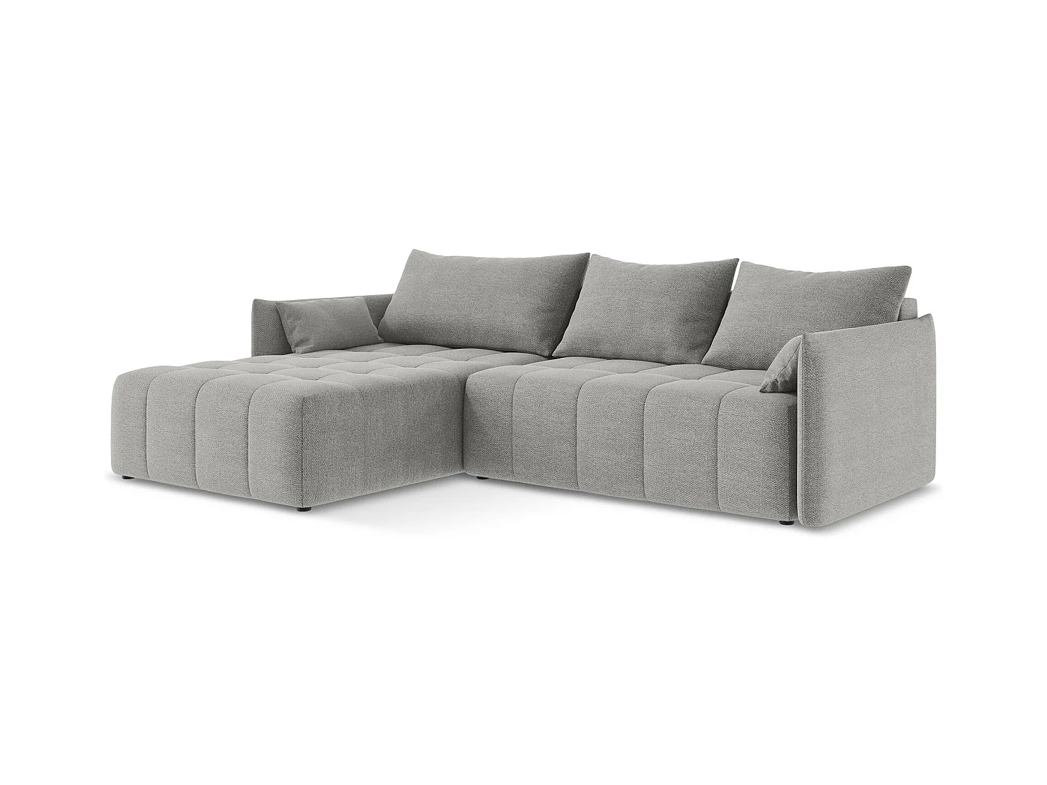 Canapé d’angle 3 places gauche convertible en tissu bouclette - gris clair - MOKU