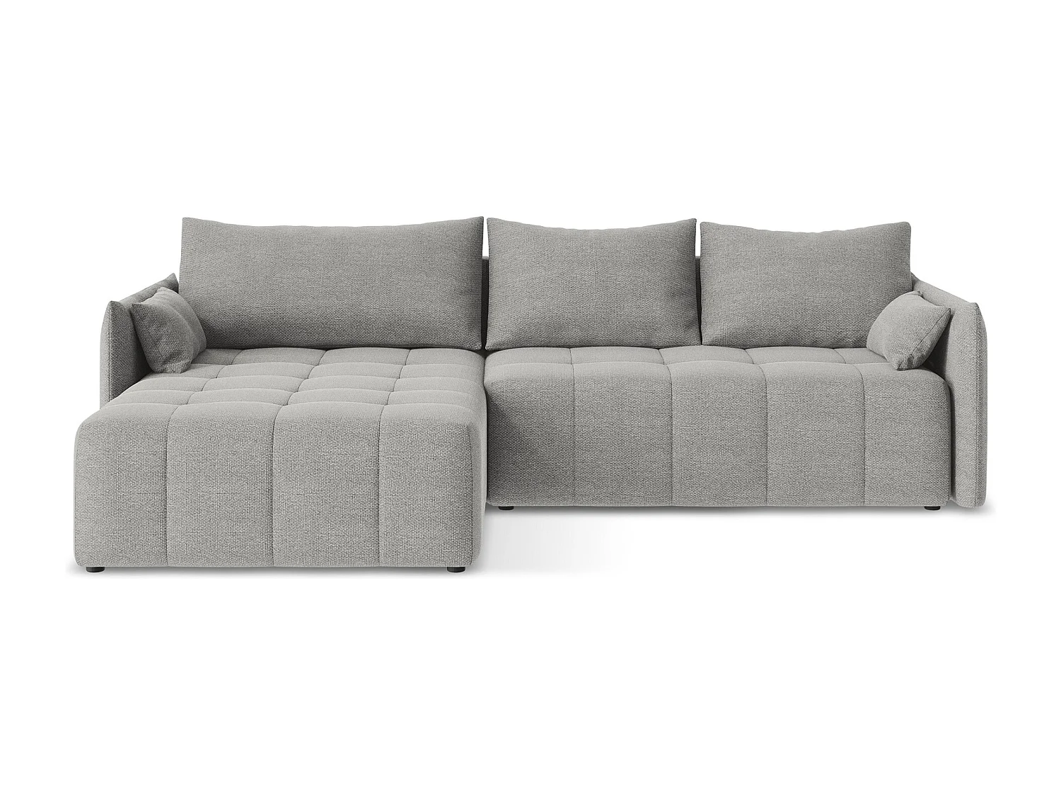 Canapé d’angle 3 places gauche convertible en tissu bouclette - gris clair - MOKU