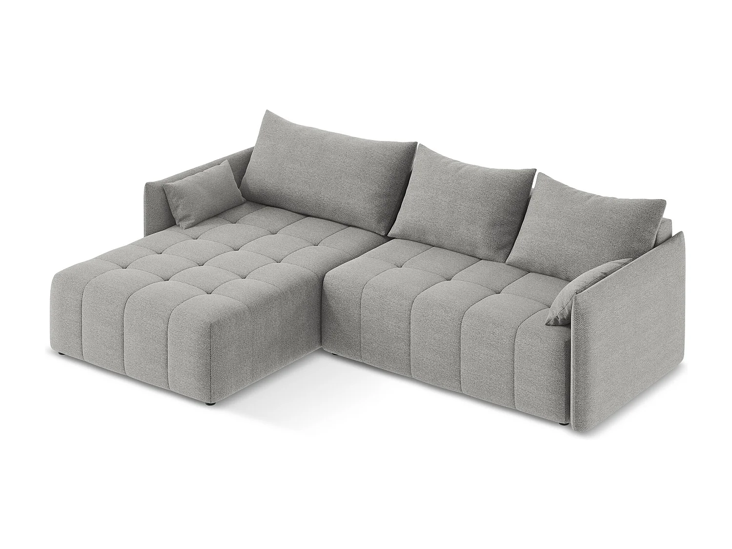 Canapé d’angle 3 places gauche convertible en tissu bouclette - gris clair - MOKU