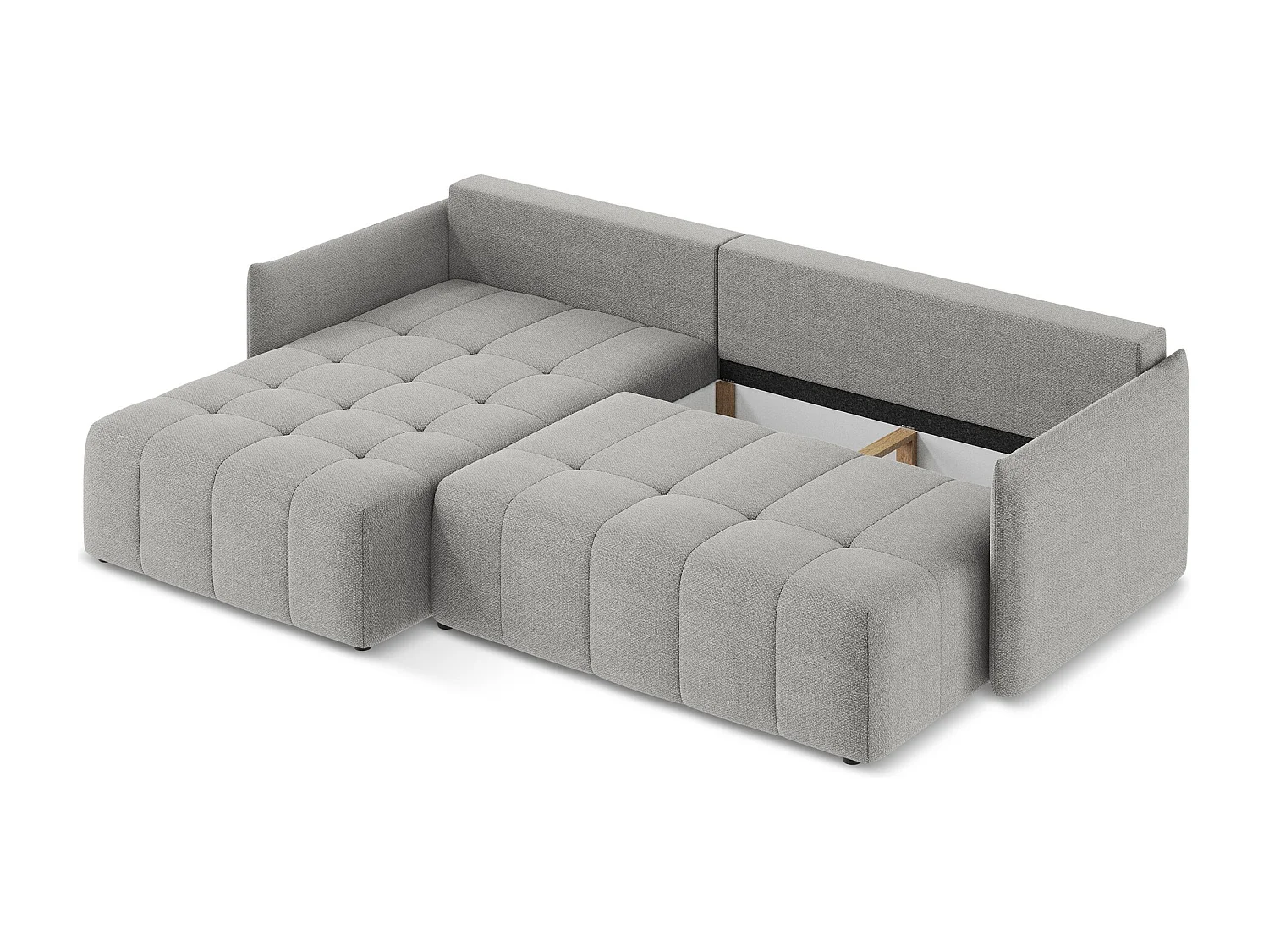 Canapé d’angle 3 places gauche convertible en tissu bouclette - gris clair - MOKU