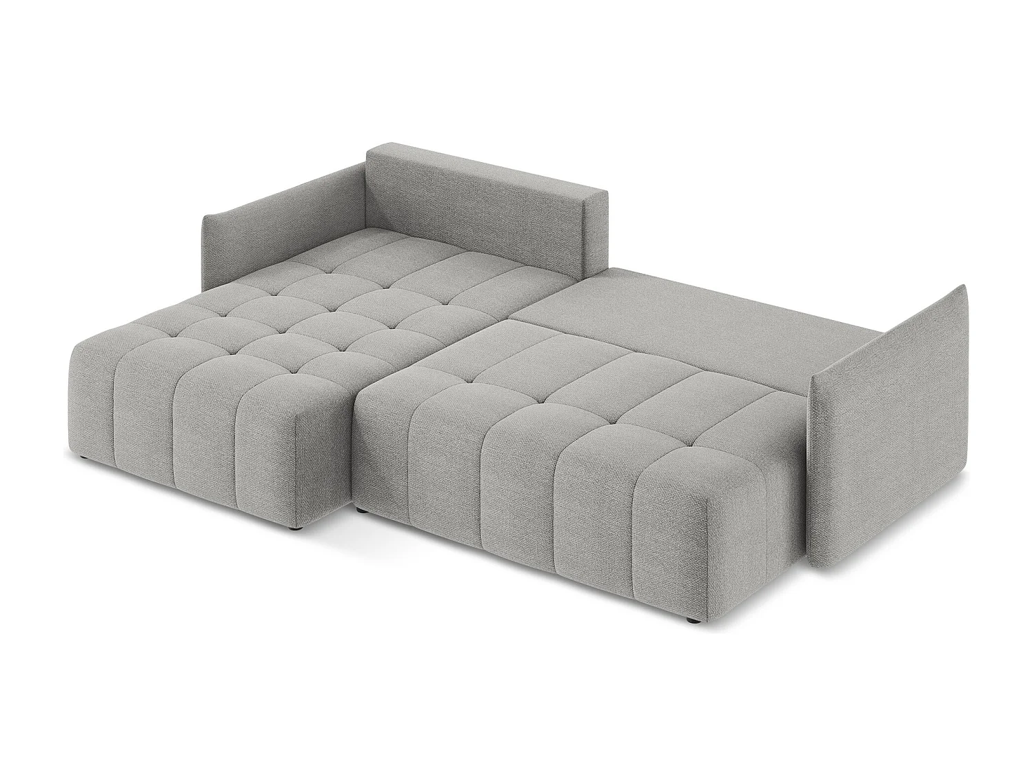 Canapé d’angle 3 places gauche convertible en tissu bouclette - gris clair - MOKU