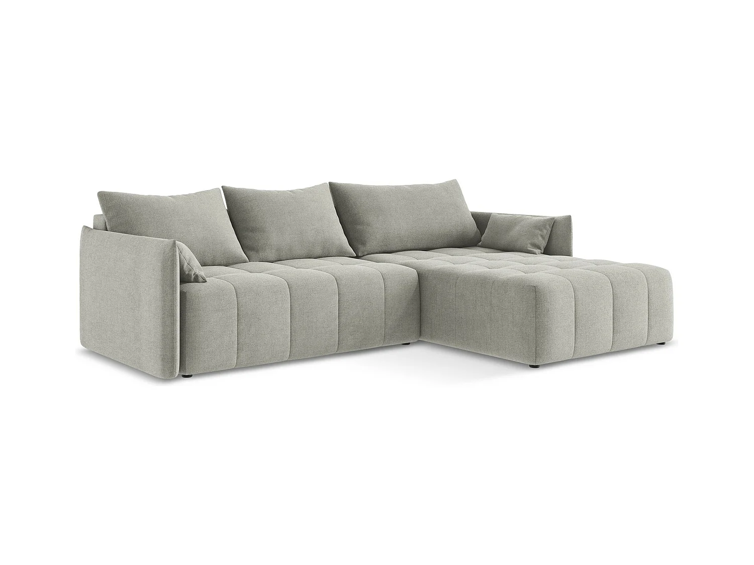 Canapé d'angle droit convertible en tissu texturé - gris clair - MOKU