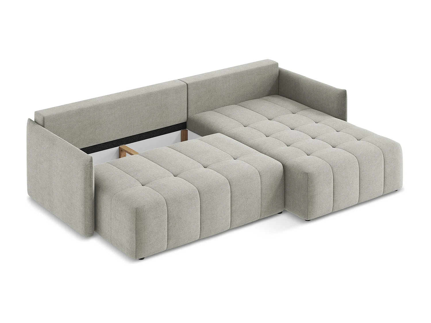 Hoekslaapbank rechts van lichtgrijs textuurstof - MOKU