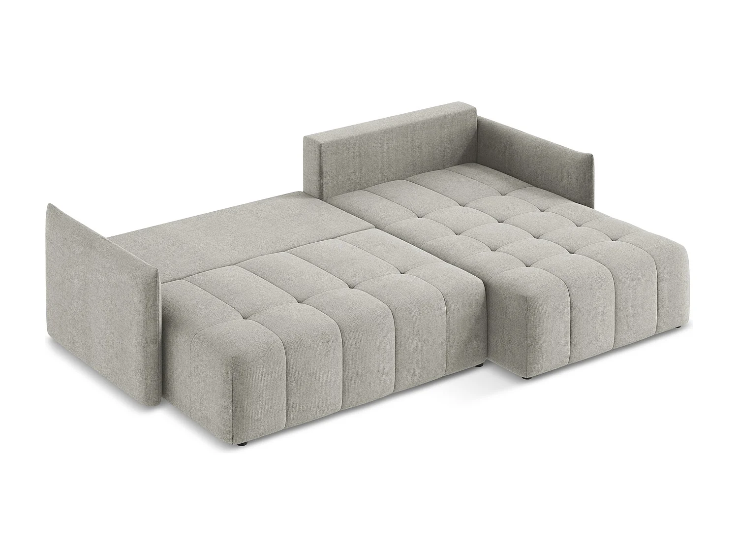 Hoekslaapbank rechts van lichtgrijs textuurstof - MOKU