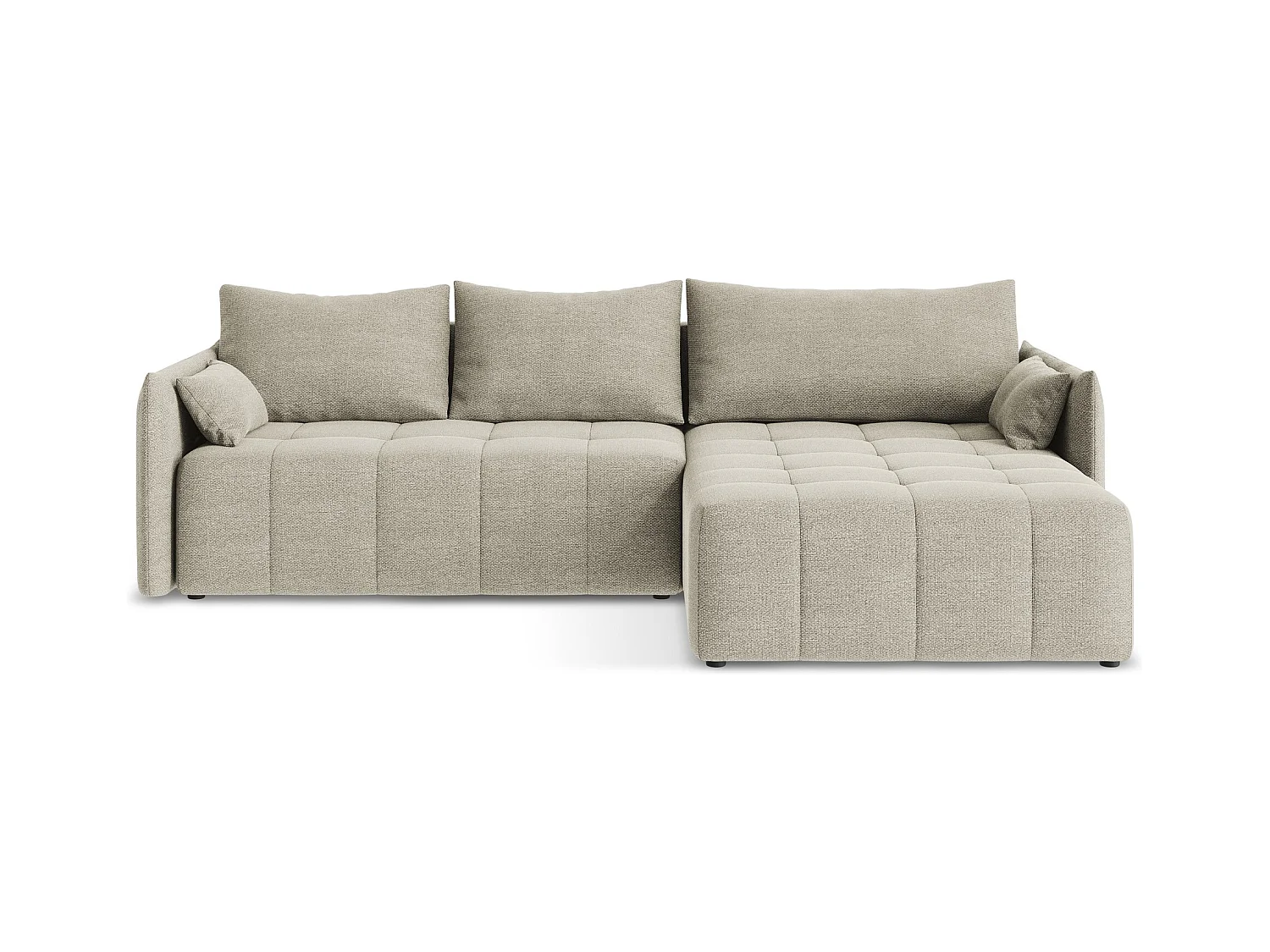 Narożnik prawostronny z funkcją spania - z tkaniny bouclé - kreci - MOKU