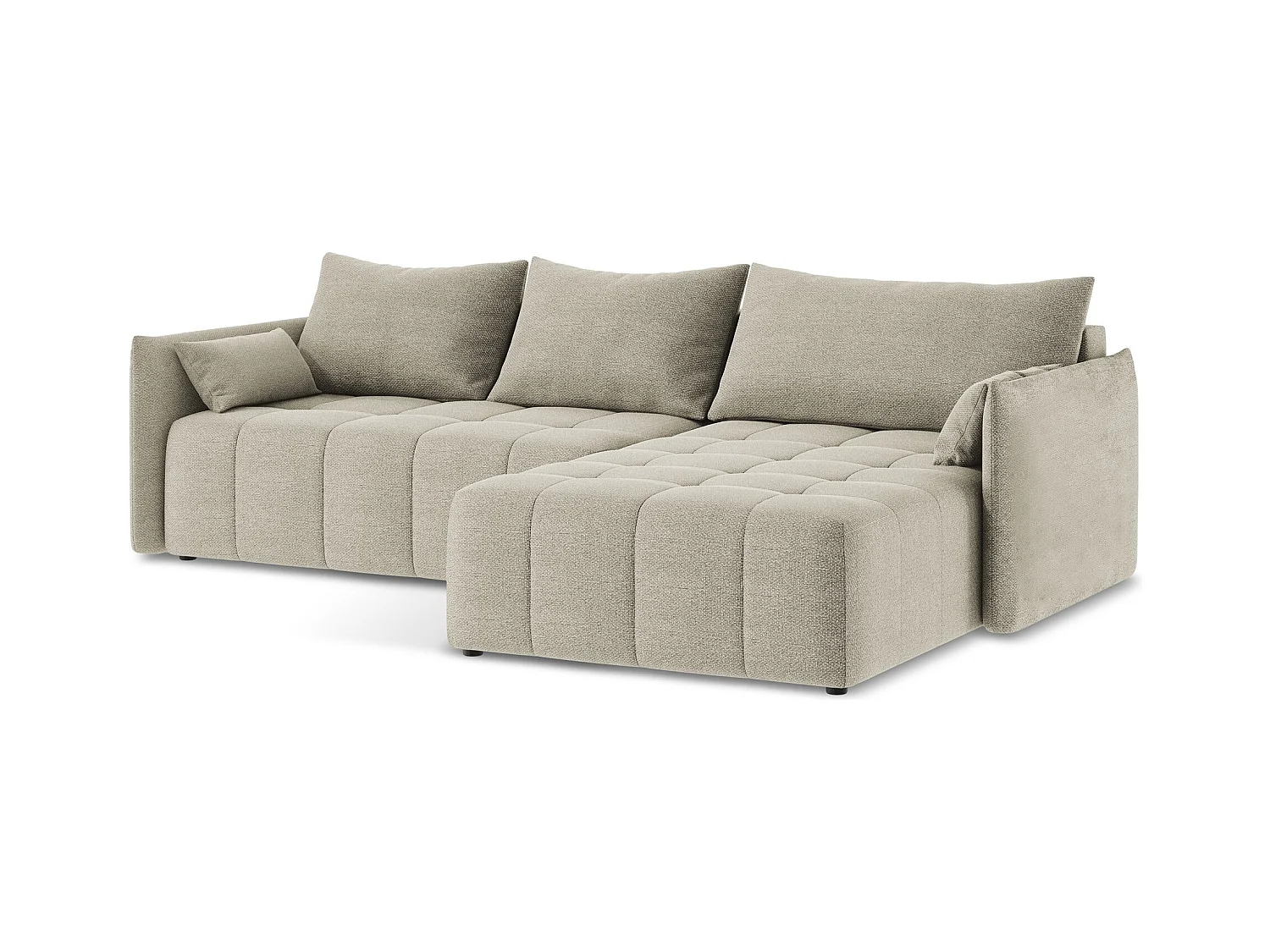 Narożnik prawostronny z funkcją spania - z tkaniny bouclé - kreci - MOKU