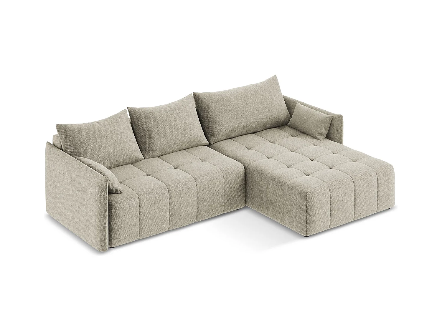 Narożnik prawostronny z funkcją spania - z tkaniny bouclé - kreci - MOKU