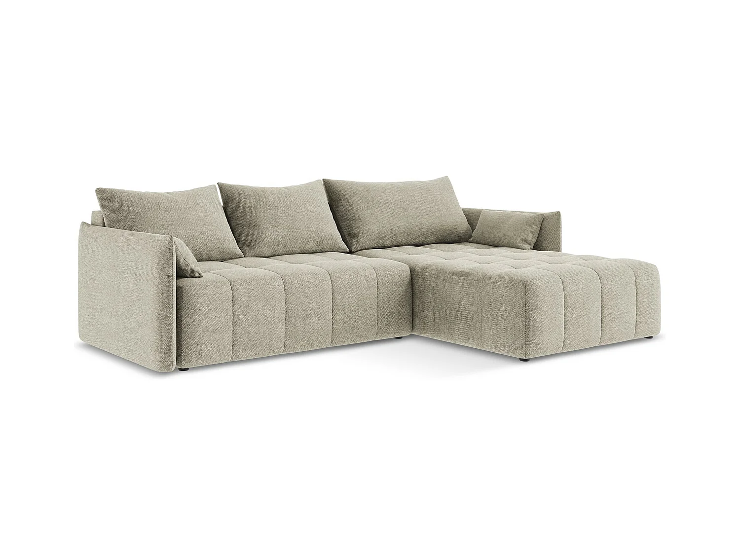 Canapé d'angle droit convertible en tissu bouclette - taupe - MOKU