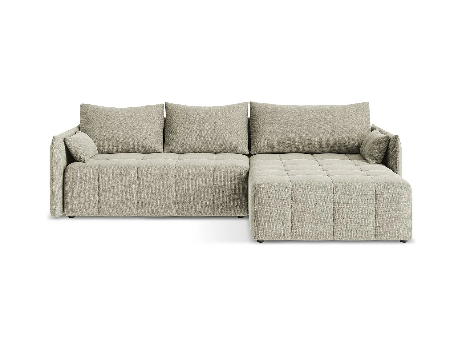 Canapé d'angle droit convertible en tissu bouclette - taupe - MOKU