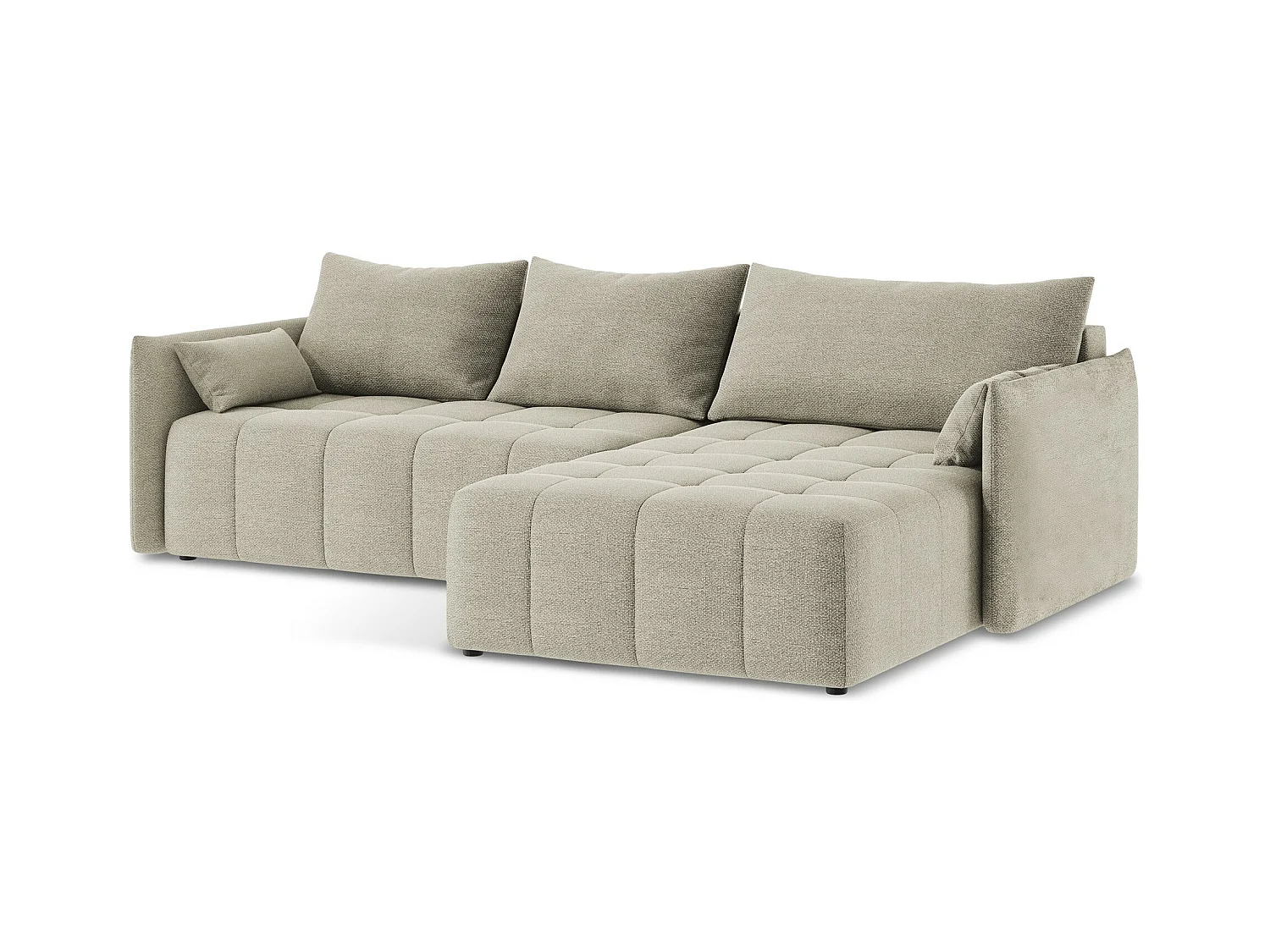 Canapé d'angle droit convertible en tissu bouclette - taupe - MOKU
